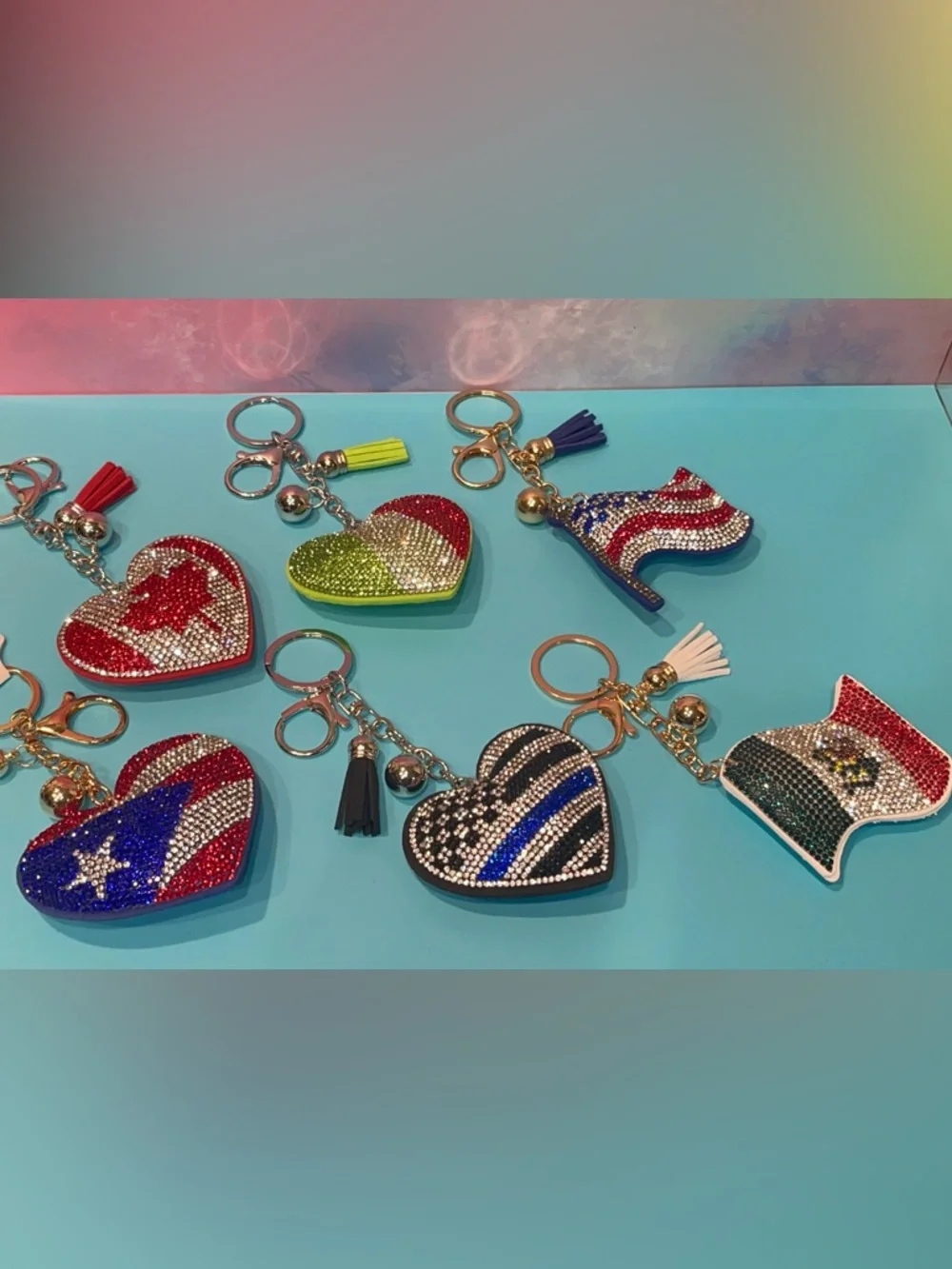 CHOICE OF Flag Rhinestone Keychain Bag Charm with Tassel